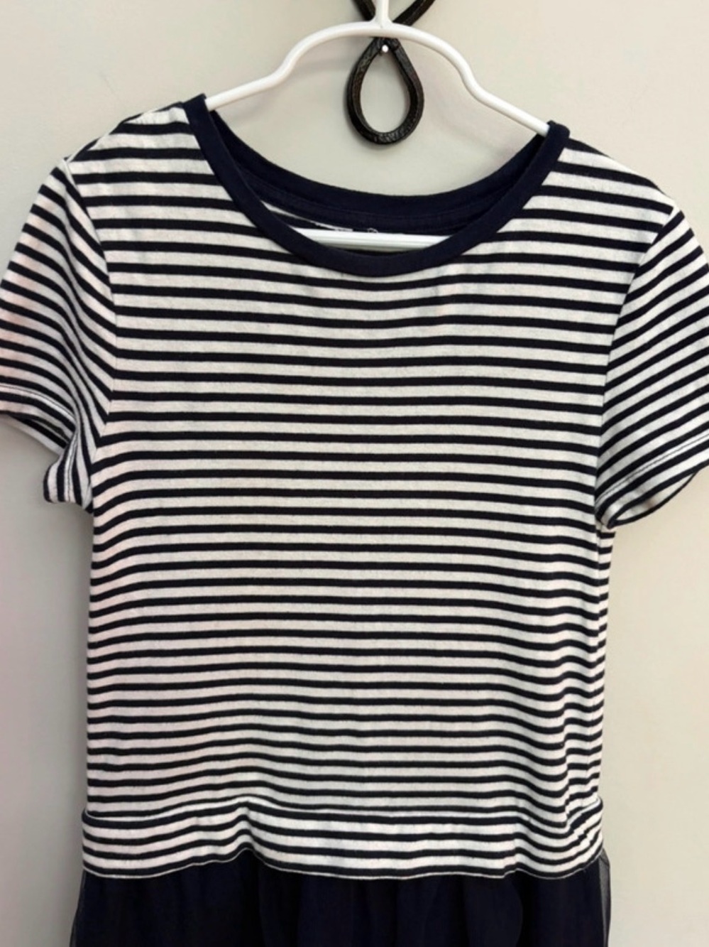 Gap Girls Navy Striped Tulle Dress Size L (10-11) Layered T-Shirt Tutu Dress - Picture 3 of 7
